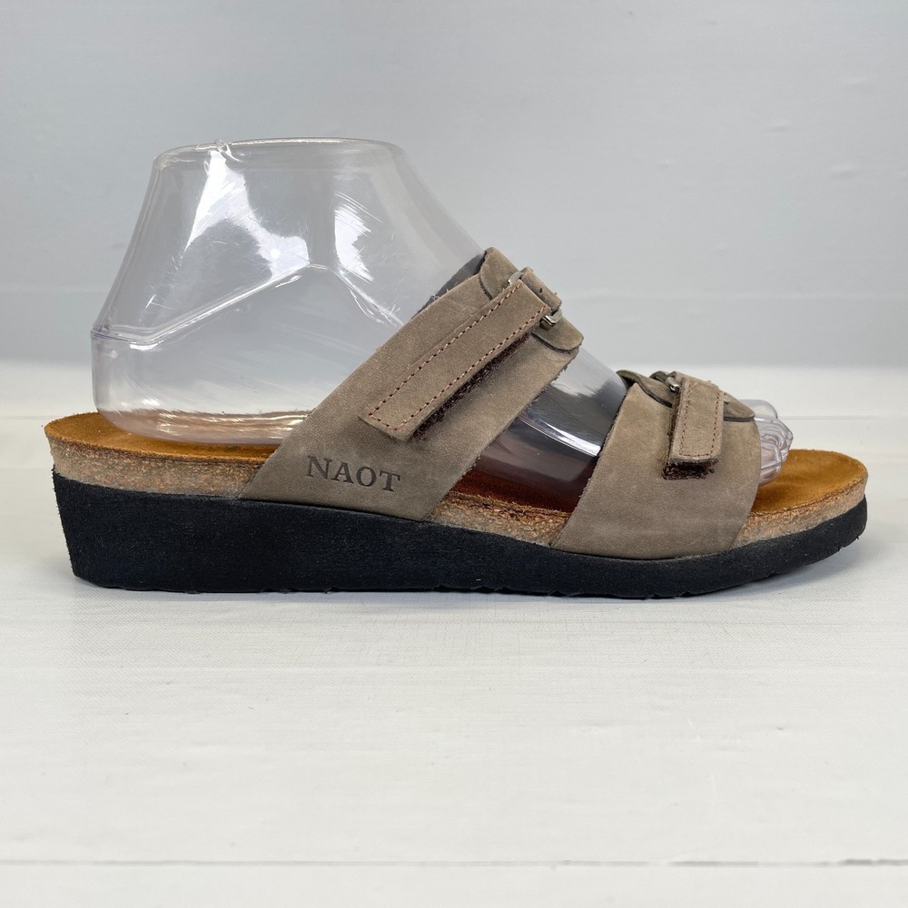 Naot 2 Strap Wedge Sandals Womens Size 8 Brown Leather Adjustable Slide Shoes